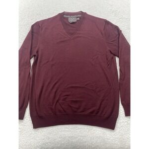 Black Brown 1826‎ Sweater Mens Medium Burgundy Italy 100% Lambswool Knit V-neck